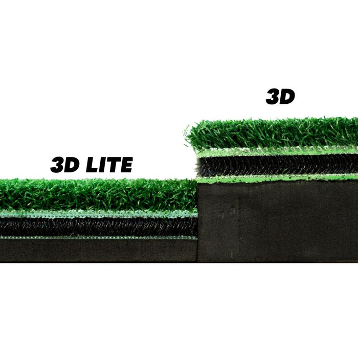 Comparison of 3D Lite and 3D artificial grass layers on a white background