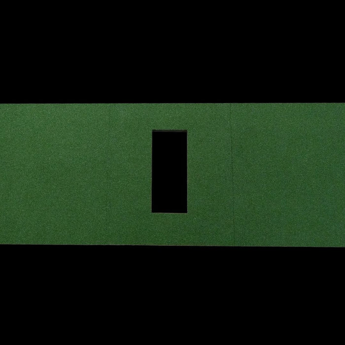 Green background with a black square in the center