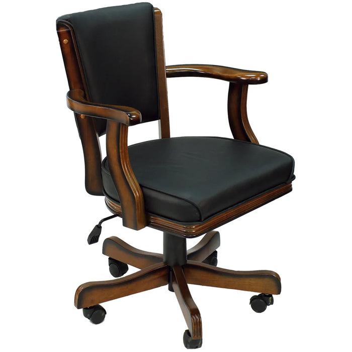 Black office chair with wooden frame on a white background