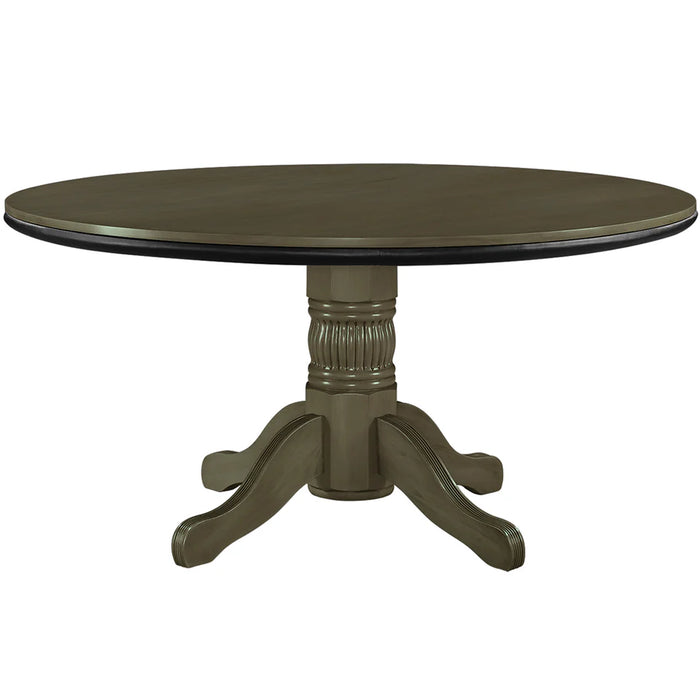 Round wooden table with a pedestal base on a white background