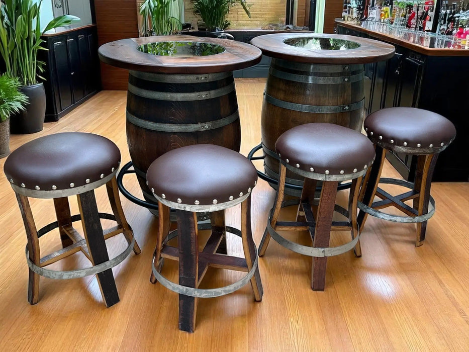 Double Oak Barrel Bistro Pub Table Set, Bourbon Wine Barrel, Footrail Footrest Comfort, Barrel Bar, Whiskey Barrel Bar, Wine Barrel Cabinet
