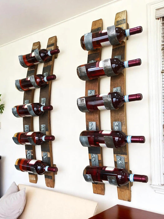 Wine Barrel Stave 5-Bottle Holder - Wall Mount Wine Rack - Rustic Wine Barrel Decor - Unique Wine Storage