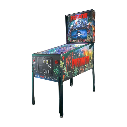 Pinball machine with 'Predator' theme on a white background