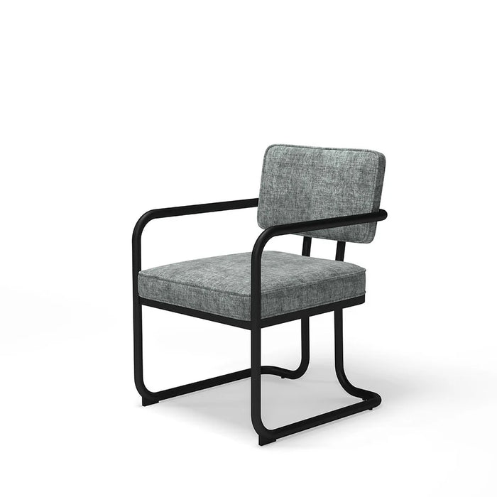 Gray chair with black metal frame on a white background