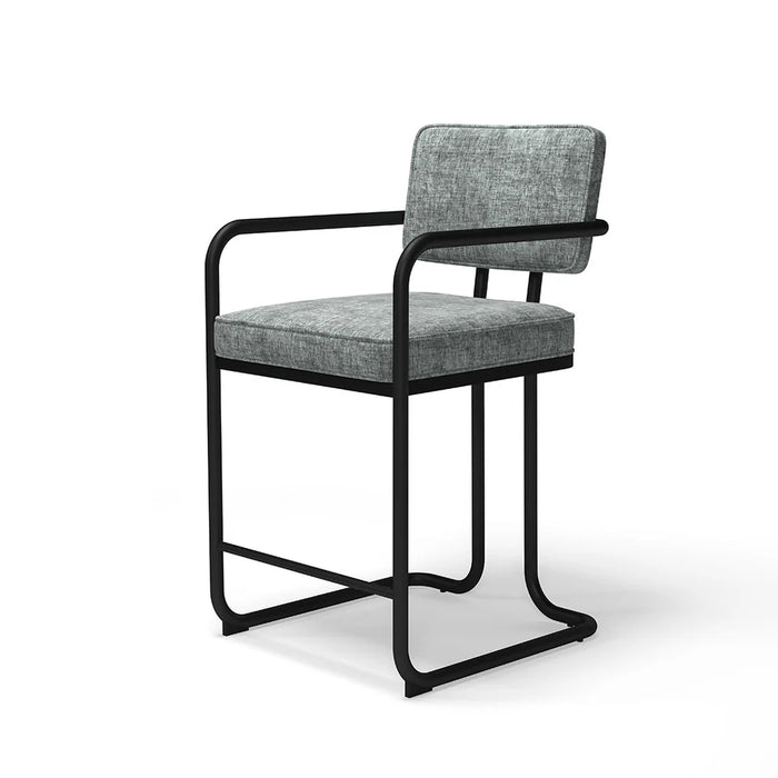 Gray chair with black metal frame on a white background