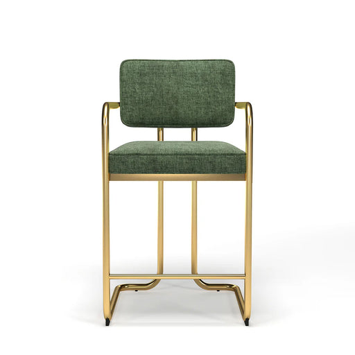 Green bar stool with gold frame on a white background