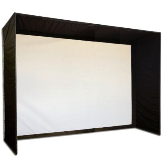 Golf Simulator Booth with white screen and black enclosure