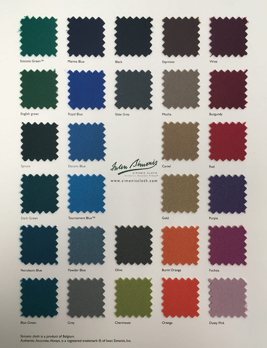 Color swatch chart with various fabric color samples