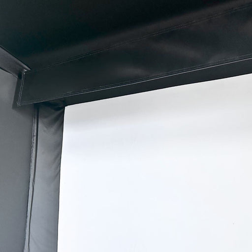 Close-up of a black and gray tent corner with a white background