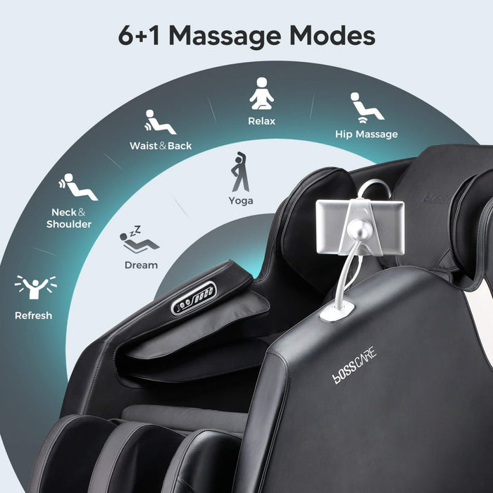 Massage chair with massage modes displayed on a circular diagram
