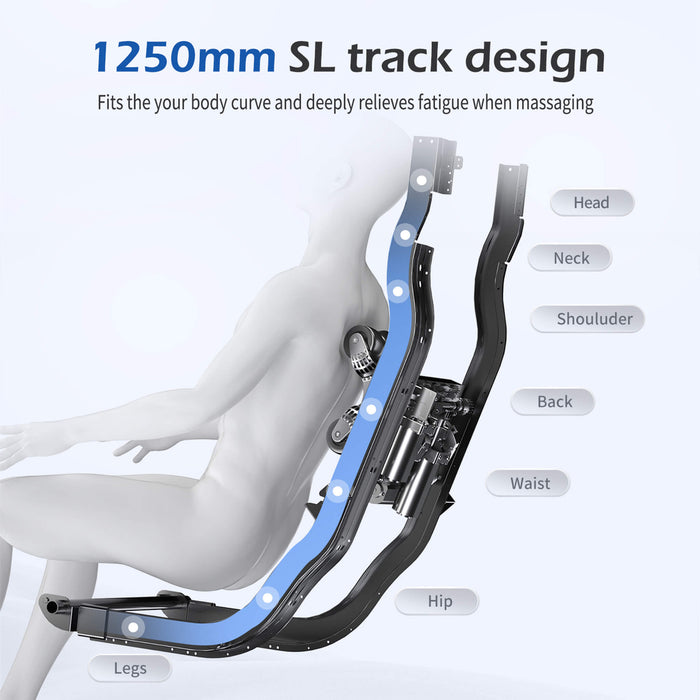 Massage chair with 1250mm SL track design on a white background