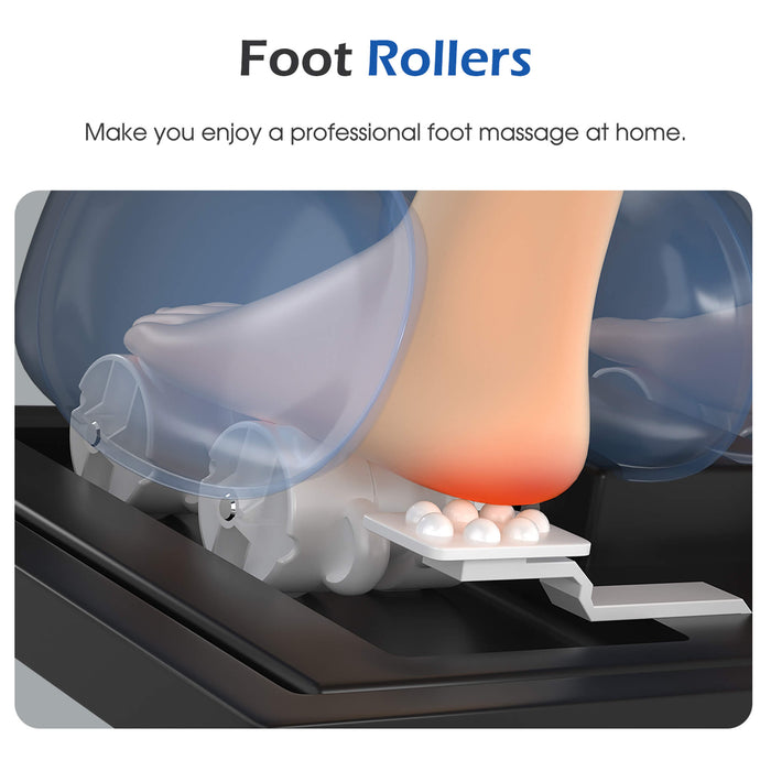 Foot rollers device with a foot being massaged, labeled 'Foot Rollers' and 'Make you enjoy a professional foot massage at home'.