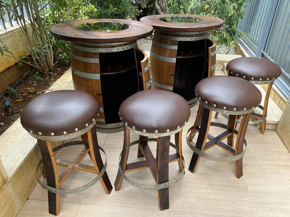 Double Oak Barrel Pub Table Set, Bourbon Wine Barrel, Door Storage Shelf, Barrel Bar Cabinet, Whiskey Barrel Bar, Wine Barrel Cabinet