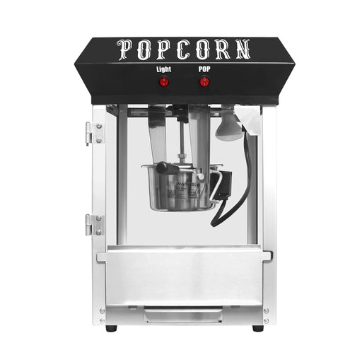 Popcorn machine with 'Popcorn' text on a white background