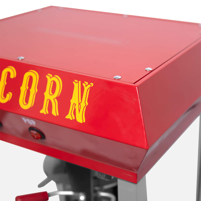Red machine with 'CORN' in yellow letters on a white background