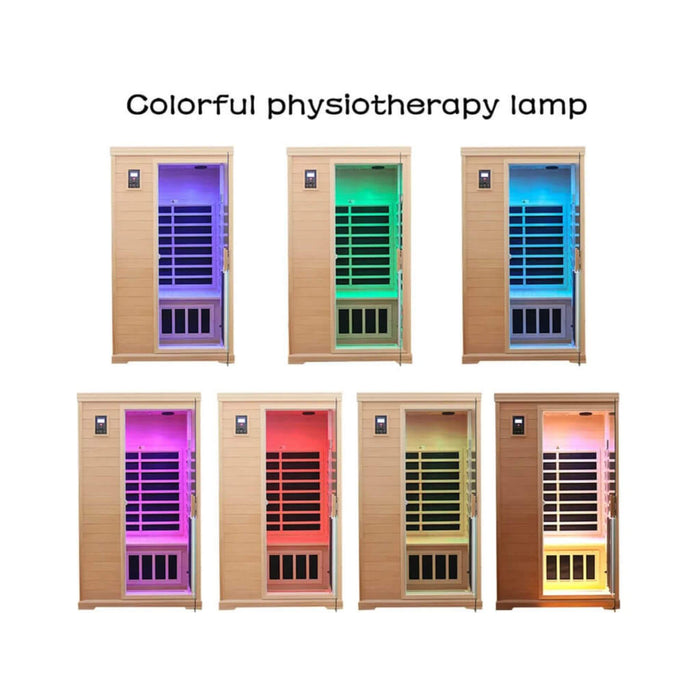 Colorful physiotherapy lamp with various colored lights on a white background