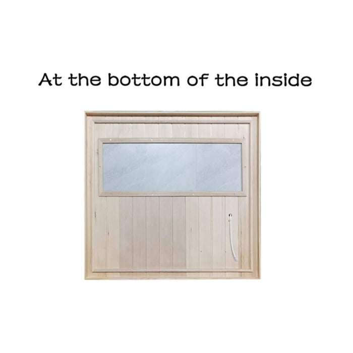 Wooden door with a glass panel on a white background