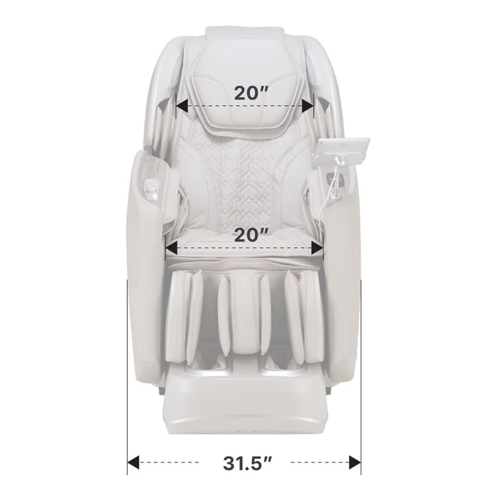 White backpack with dimensions labeled on a white background