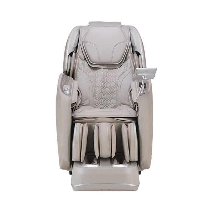 Beige massage chair with quilted design on a white background