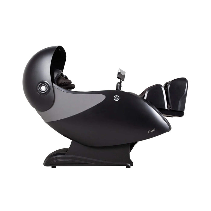 Black massage chair with gray accents on a white background