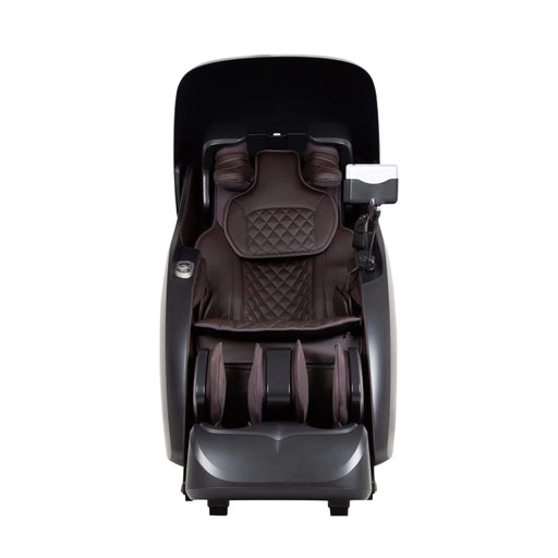 Brown massage chair with quilted design on a white background