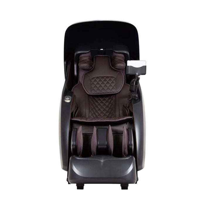 Brown massage chair with quilted design on a white background