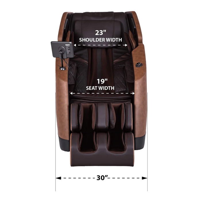 Massage chair with dimensions labeled on a white background