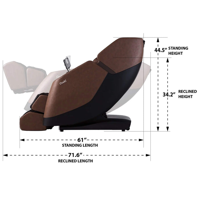 Ovis massage chair with dimensions labeled on a white background