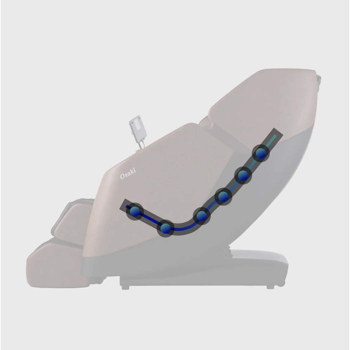 Gray massage chair with blue LED lights on a light gray background