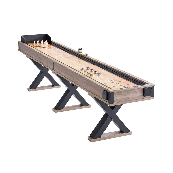 Shuffleboard table with components on a white background