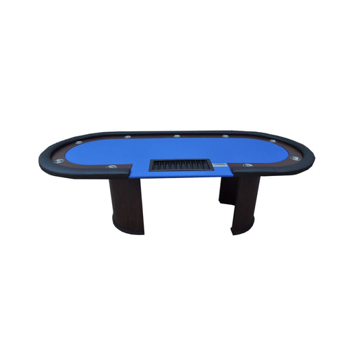 Blue poker table with black edges on a white background