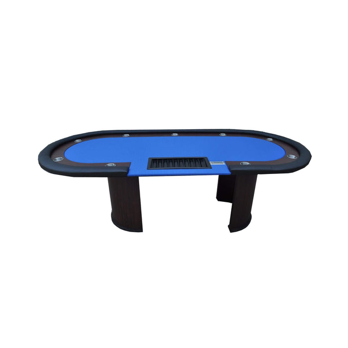 Blue poker table with black edges on a white background