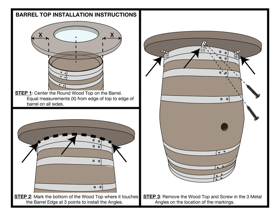 Barrel top installation instructions with diagrams and text