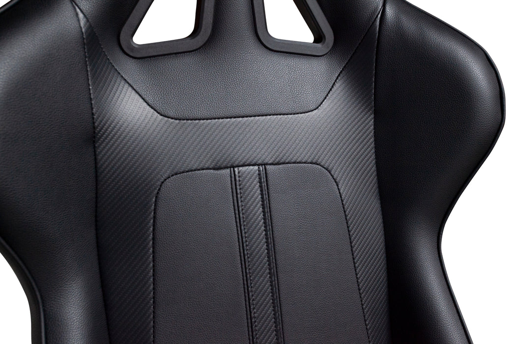 Black car seat with carbon fiber texture on a white background