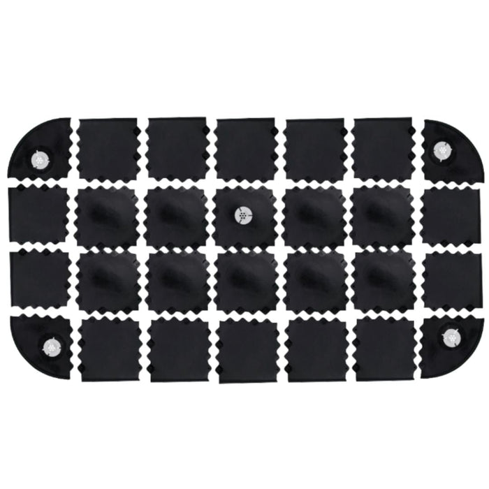 Black grid pattern with white accents on a white background