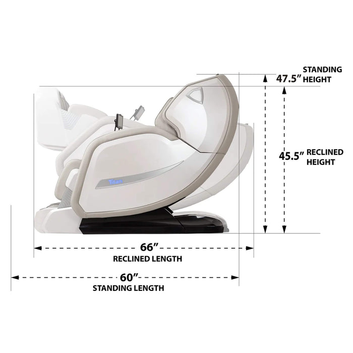 Measurement chart of a massage chair with dimensions labeled