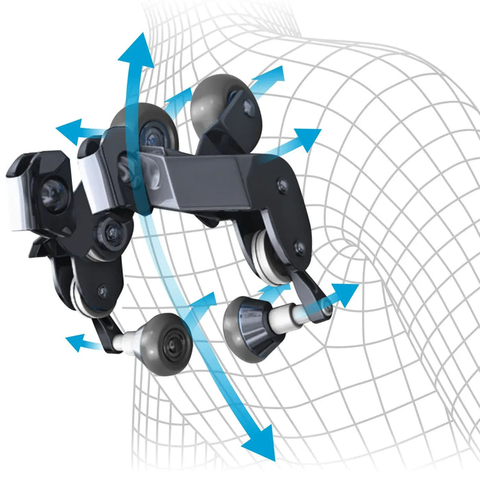 Mechanical arm with joints and wheels on a white background
