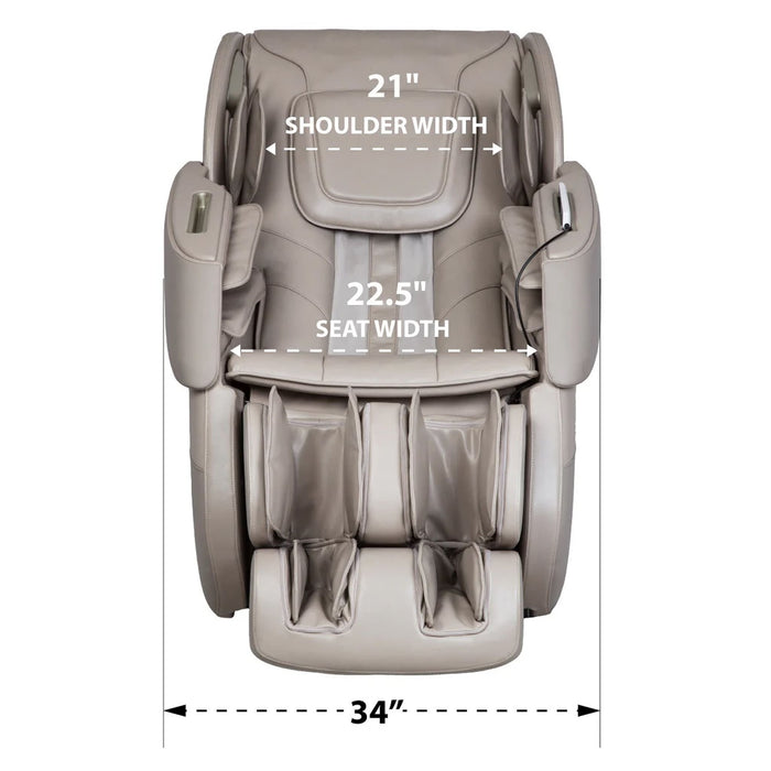 Massage chair with measurements labeled on a white background