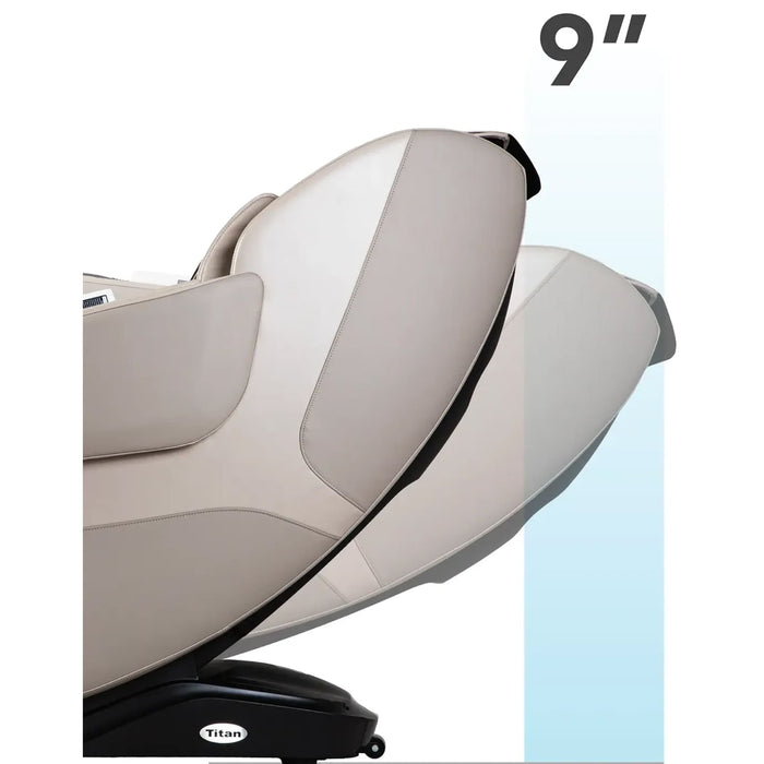 Close-up of a massage chair with a 9-inch indicator on a white background