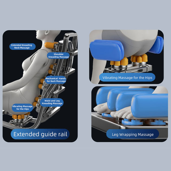 Massage chair with labeled massage points on a gray background