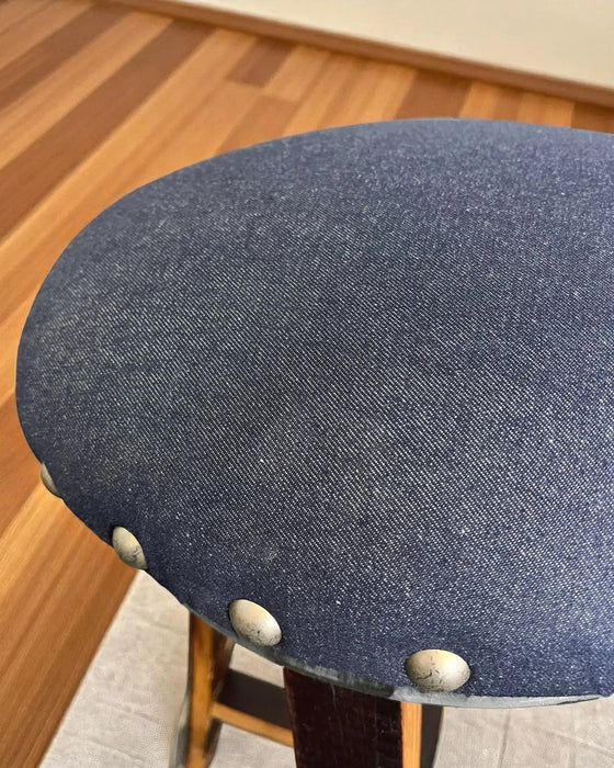 Dark Navy Blue Oak Barrel Bar Stool - Memory Foam Upholstery - Whiskey Barrel Stave Pub Stool - Counter Height - Handmade Wine Barrel Chair