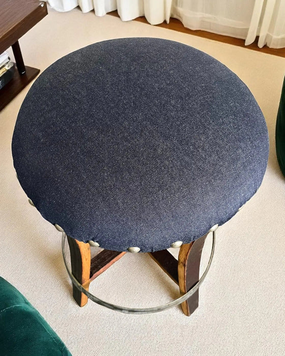 Dark Navy Blue Oak Barrel Bar Stool - Memory Foam Upholstery - Whiskey Barrel Stave Pub Stool - Counter Height - Handmade Wine Barrel Chair