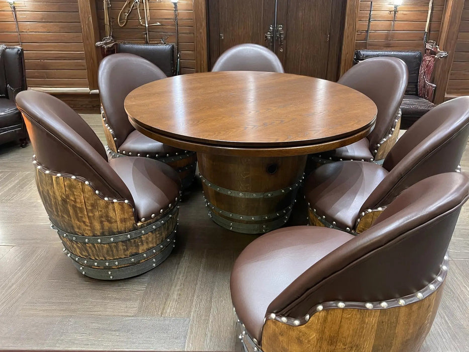 Wine Barrel Poker Set with Removable Dining Top - Game Table & Barrel Chair - Wine Barrel Table for Dining and Poker
