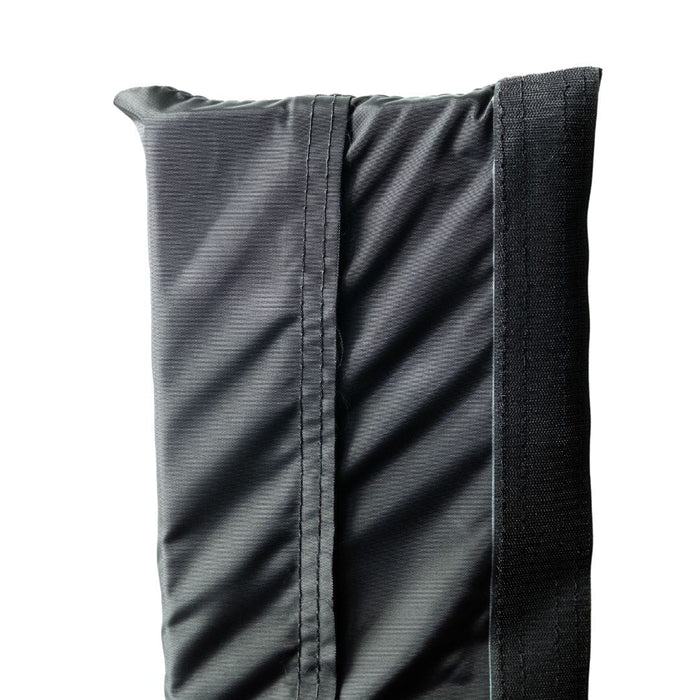 Close-up of a gray fabric with a black zipper on a white background