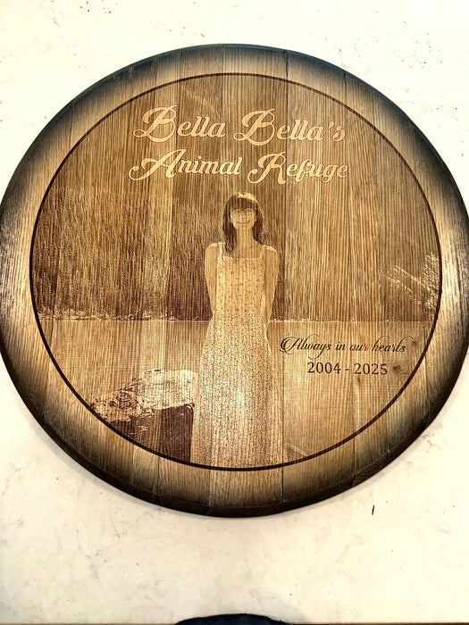 Custom Commemorative Photo Engraved Whiskey Barrel Head