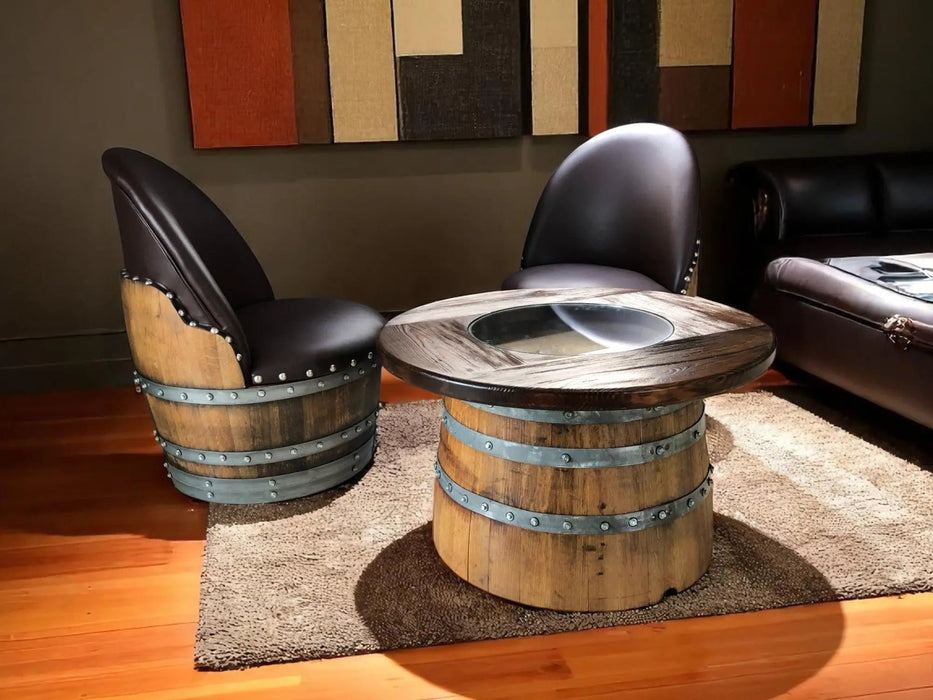 Half-Barrel Coffee Table With Removable Glass Top - Wine/Whiskey/Bourbon Barrel Storage Table - Rustic Furniture