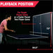 Person playing ping pong with a table and measurement details on a black background
