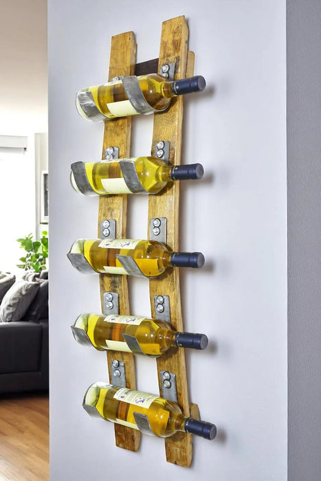 Wine Barrel Stave 5-Bottle Holder - Wall Mount Wine Rack - Rustic Wine Barrel Decor - Unique Wine Storage