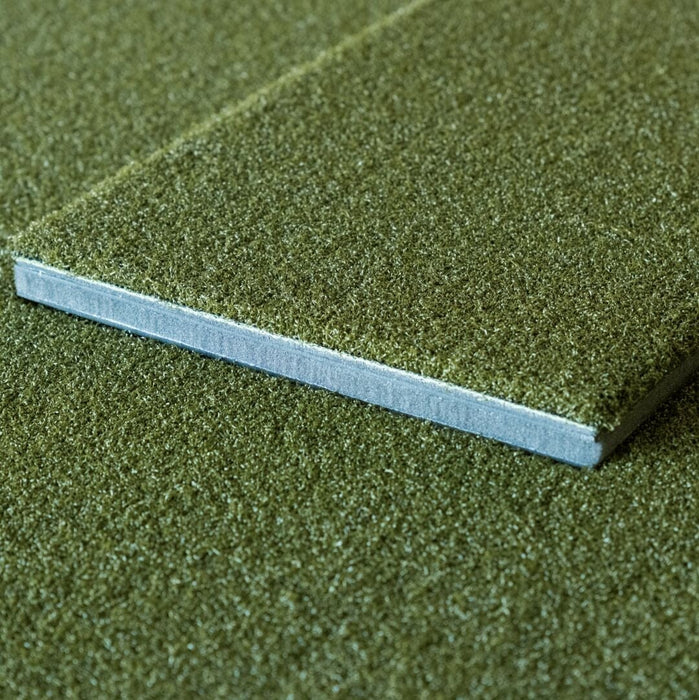 Close-up of a green textured surface with a metal strip