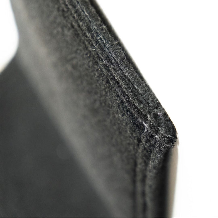 Close-up of a black rubber gasket with visible texture on a white background